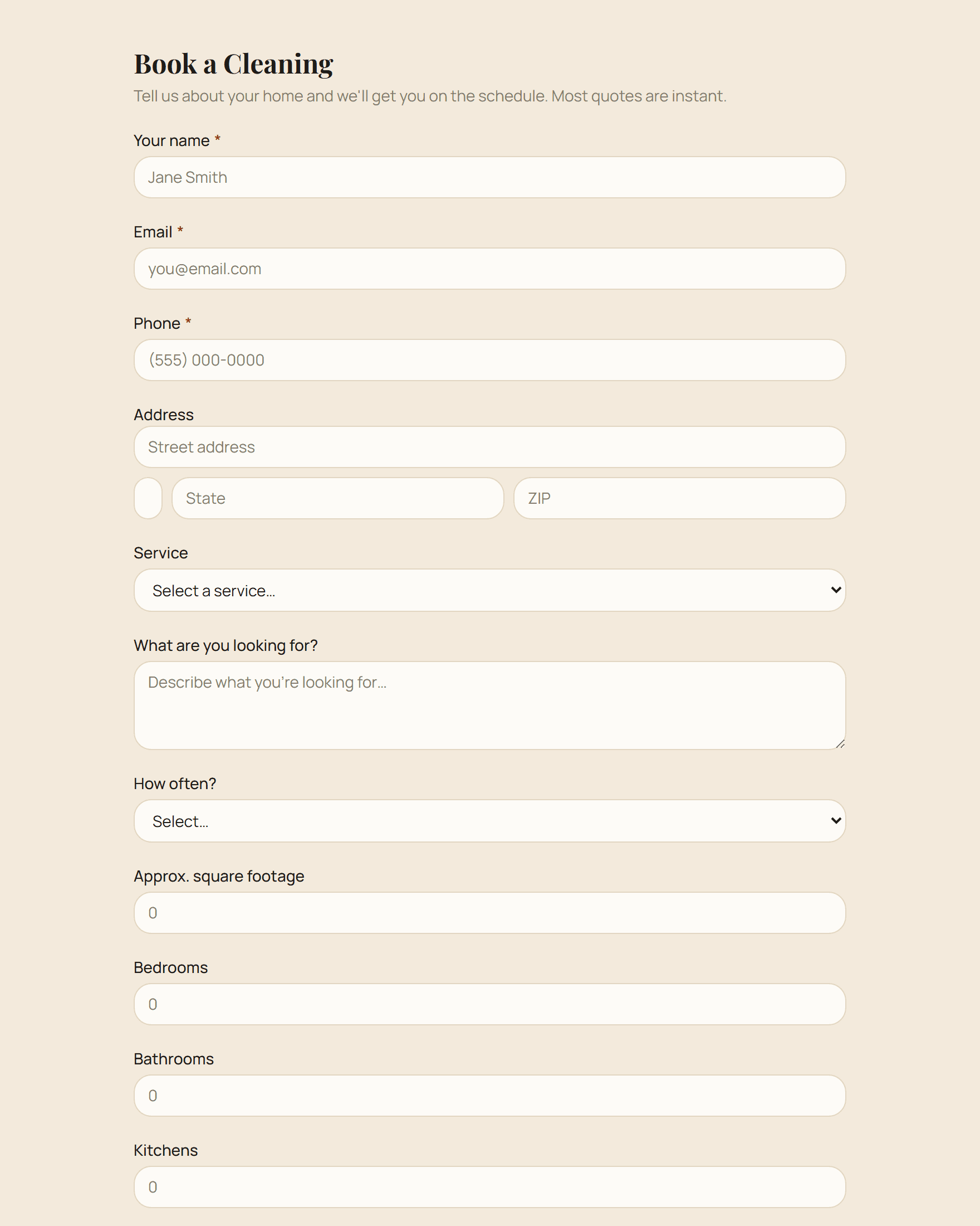 ReddyMaid public booking page that prices the job instantly